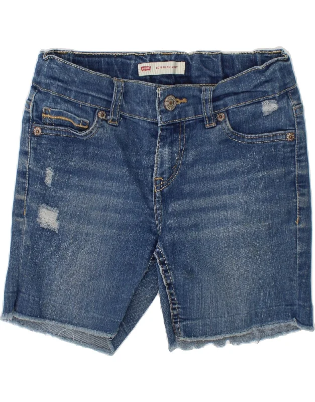 LEVI'S Girls Boyfriend Distressed Denim Shorts 7-8 Years W24  Blue Cotton