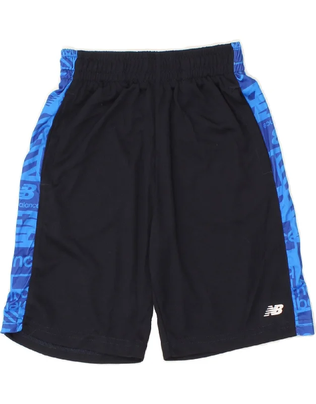 NEW BALANCE Boys Graphic Sport Shorts 11-12 Years Navy Blue Colourblock