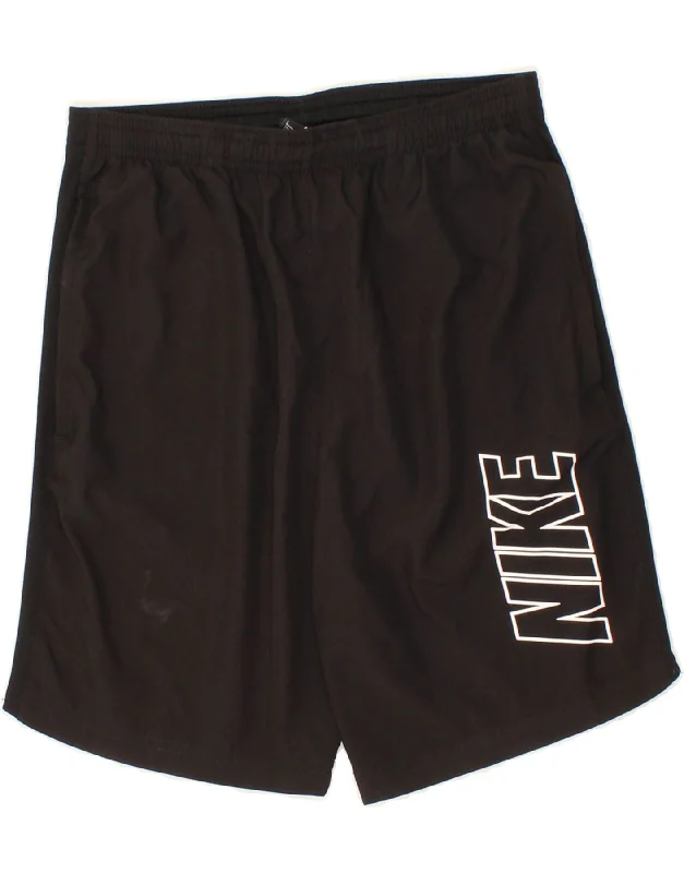 NIKE Boys Dri Fit Graphic Sport Shorts 12-13 Years Large Black Polyester