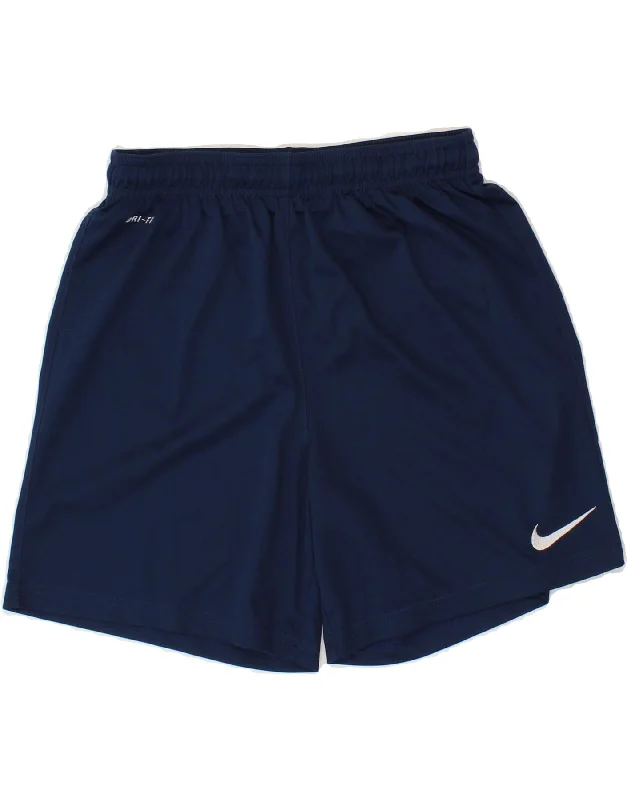 NIKE Boys Dri Fit Sport Shorts 12-13 Years Large Navy Blue Polyester