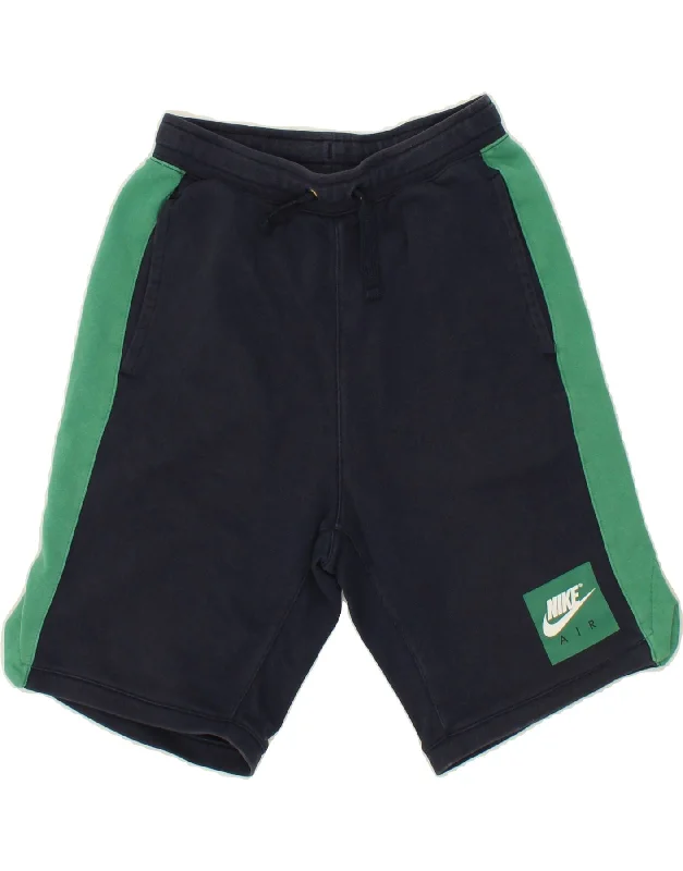 NIKE Boys Sport Shorts 12-13 Years Large Navy Blue Colourblock Cotton