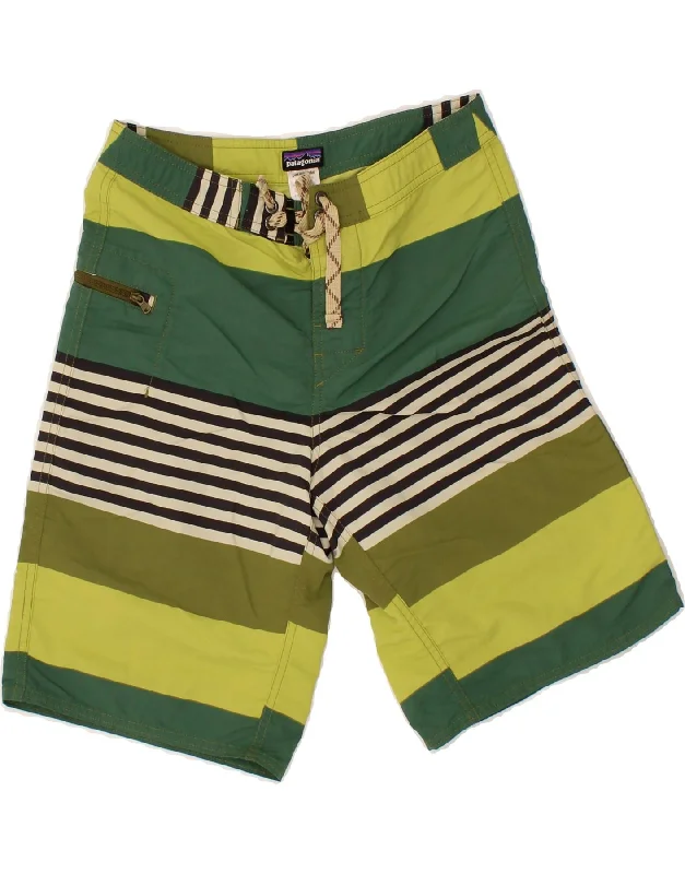 PATAGONIA Boys Swimming Shorts 11-12 Years Green Striped Nylon