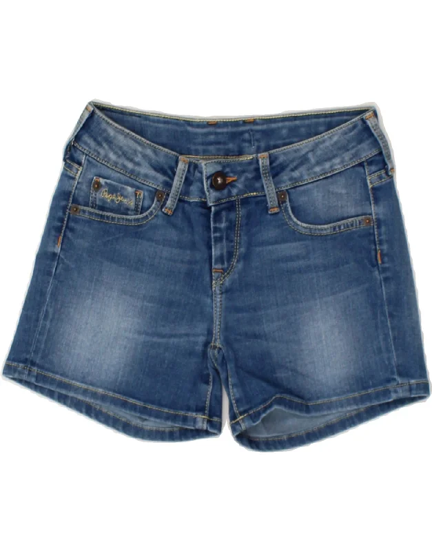 PEPE JEANS Girls Denim Shorts 11-12 Years W28 Blue Cotton