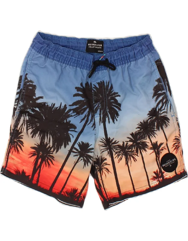 QUIKSILVER Boys Hawaiian Swimming Shorts 9-10 Years Small Blue Polyester