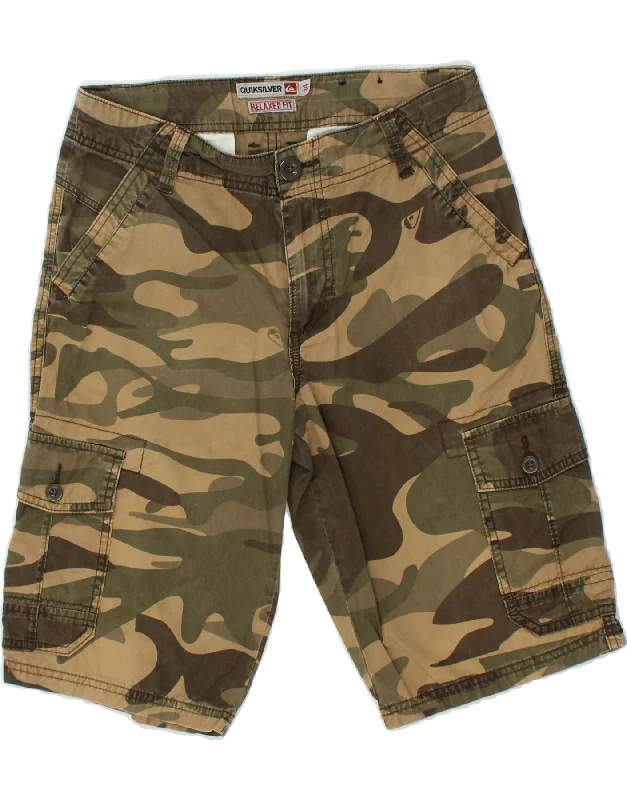 QUIKSILVER Boys Relaxed Fit Cargo Shorts 13-14 Years W30 Khaki Camouflage