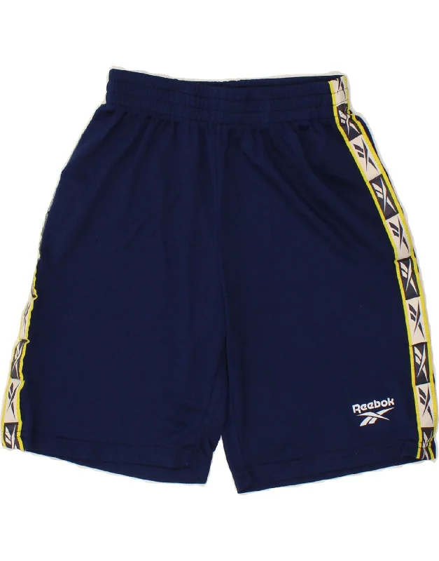 REEBOK Boys Graphic Sport Shorts 11-12 Years Navy Blue Colourblock