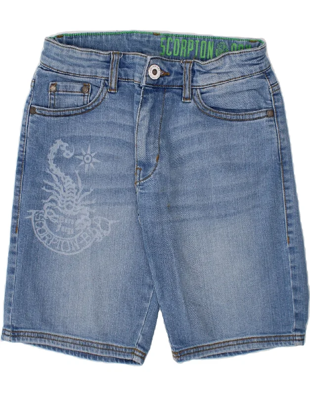 SCORPION BAY Boys Graphic Denim Shorts 15-16 Years Medium W28  Blue Cotton