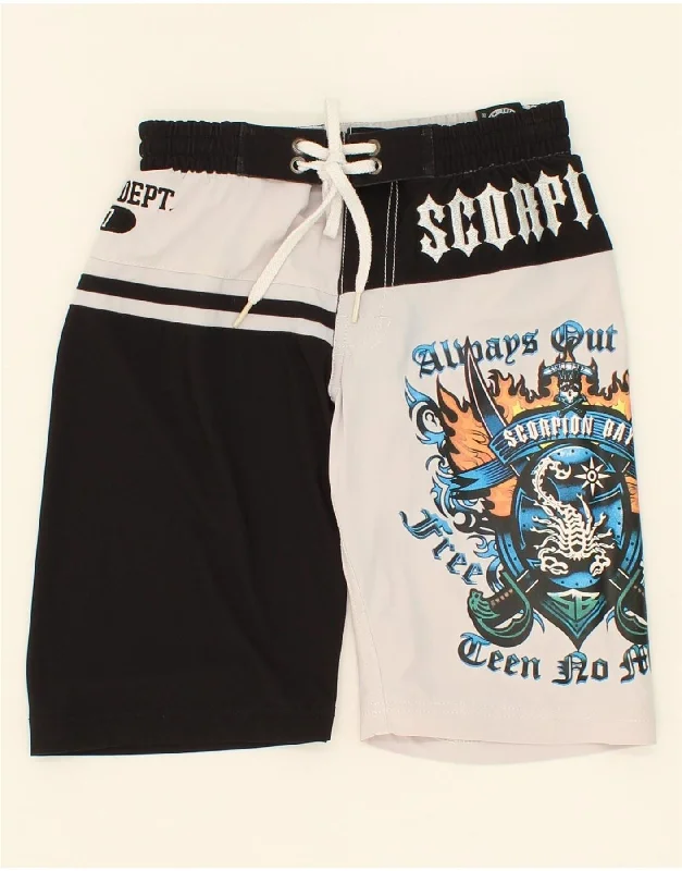 SCORPION BAY Boys Graphic Swimming Shorts 6-7 Years XS Black Colourblock