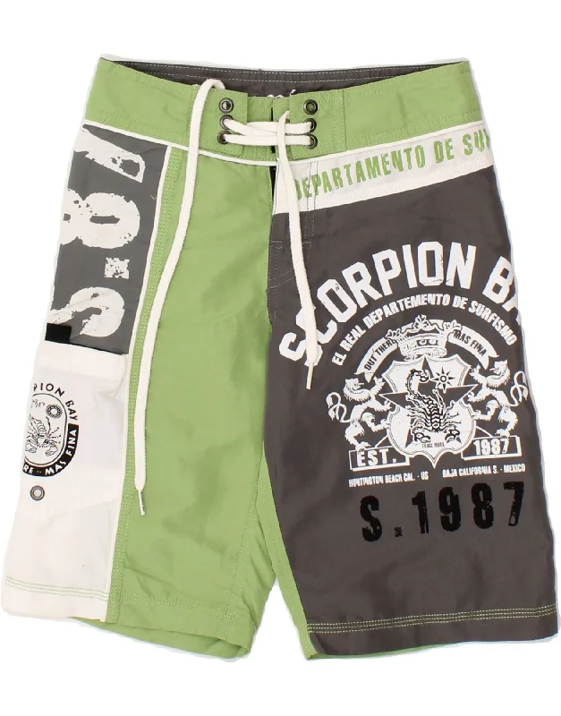 SCORPION BAY Boys Graphic Swimming Shorts 7-8 Years Small Green