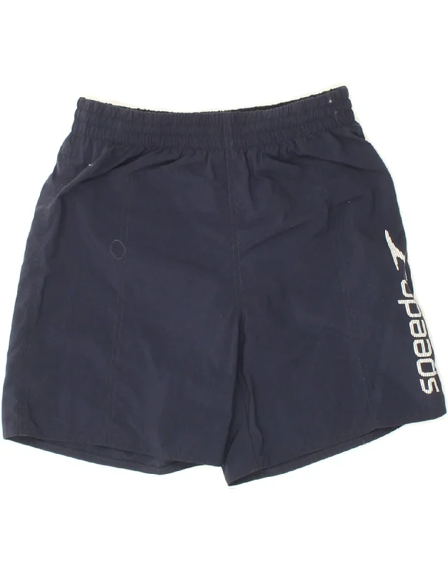 SPEEDO Boys Graphic Sport Shorts 9-10 Years Large Navy Blue Polyester