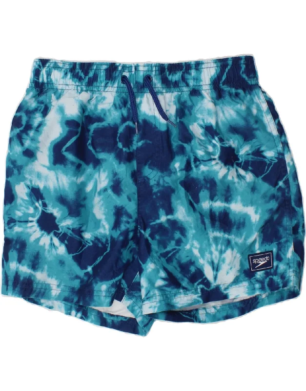 SPEEDO Boys Swimming Shorts 9-10 Years  Large  Blue Tie Dye Polyester