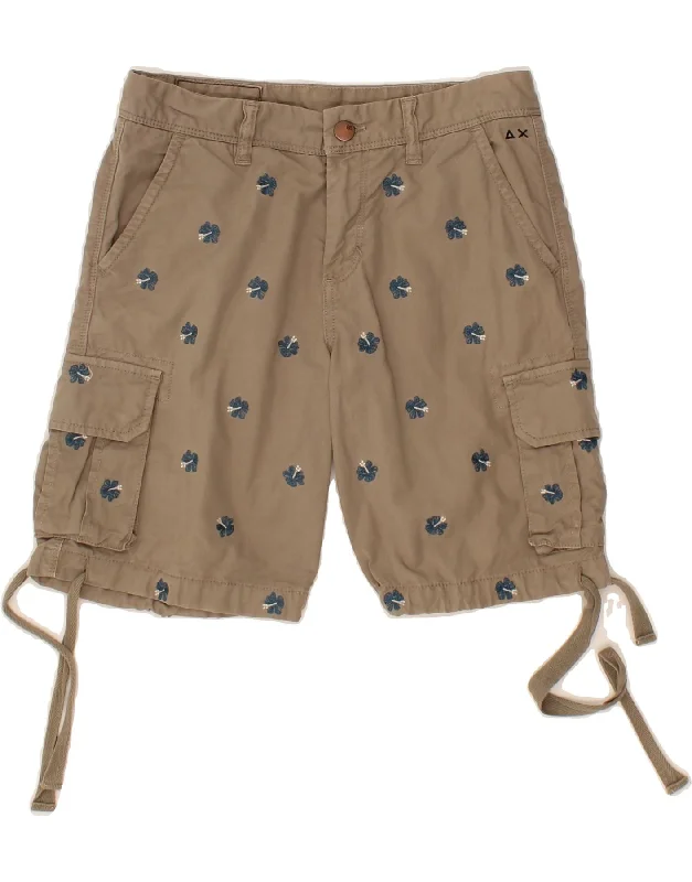 SUN68 Boys Cargo Shorts 9-10 Years W26 Beige Floral Cotton