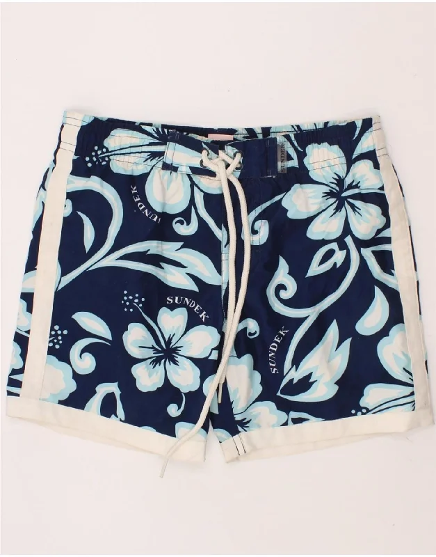 SUNDEK Boys Swimming Shorts 9-10 Years Medium Navy Blue Floral Polyester