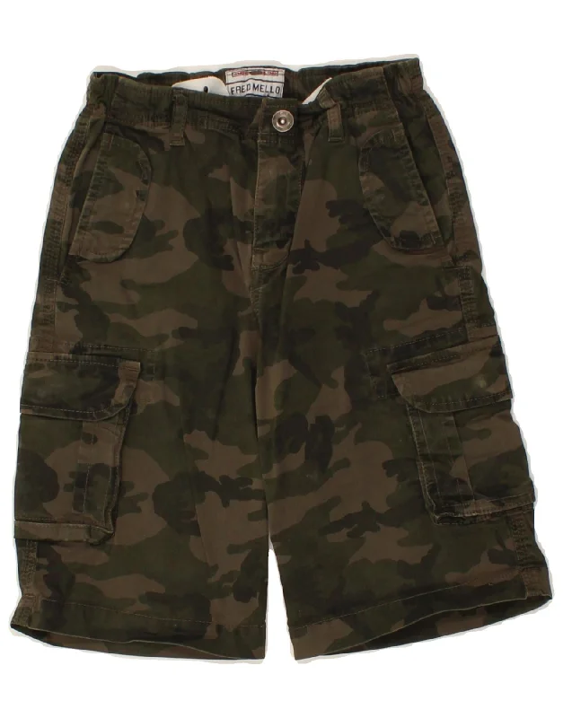 VINTAGE Boys Cargo Shorts 12-13 Years W20 Khaki Camouflage Cotton